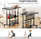 Adjustable Height Standing Desk, Rolling Stand Up Desk with Storage Shelves, 31.5" Small Mobile Computer Desk, Portable Laptop Table (Simple Black) - Image 3