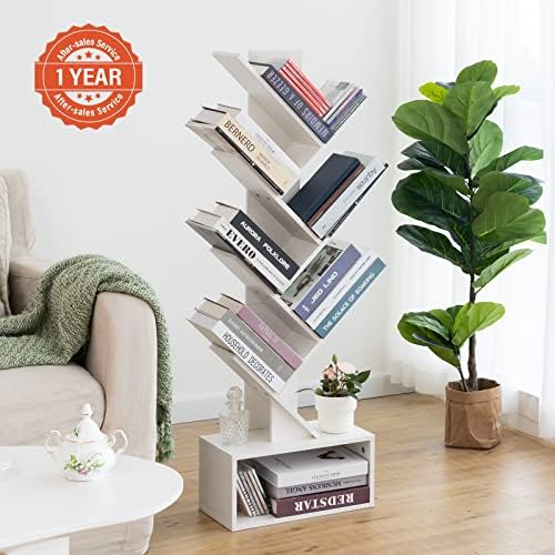 Yoobure Tree Bookshelf, 6 Tier Small Book Shelf Retro Floor Standing Bookcase, Wood Book Storage Organizer Rack, Tall Narrow Bookshelves for Corner/Bedroom/Living Room/Home Office, White - Image 2