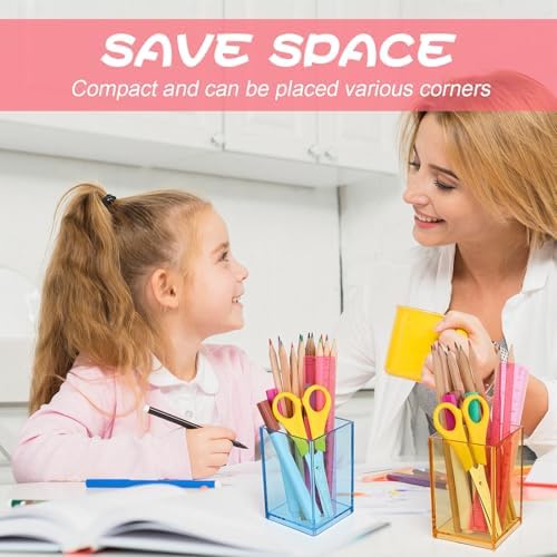 18 Pack Colorful Clear Acrylic Pen Holder Acrylic Square Pencil Organizer Rainbow Colors Pencil Holder Makeup Brush Holder Desk Pencil Cup Stationery Organizer for Desk Dorm Home Office Supply - Image 6