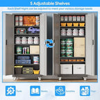 SUXXAN 71" H Metal Garage Storage Cabinet with Wheels,Pegboard,5 Shelves,BG - Image 4