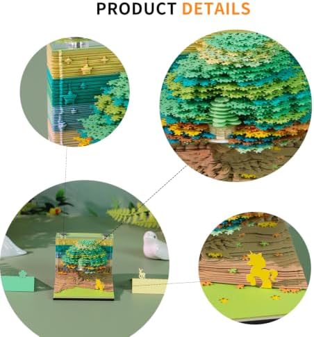 3D Memo Pad, 3D Calendar 2027, Time Piece Calendar, Tear-Off Calendars 2027, 3D Paper Carving Art Memo Pad, Art Carving Sticky Notes for Office Home Gifts Ornaments (Cherry Blossoms - Green) - Image 6