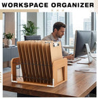 1 Pcs Vertical Clipboard Holder, 12Slot Clipboard Storage Rack, Bamboo Wood - Image 6