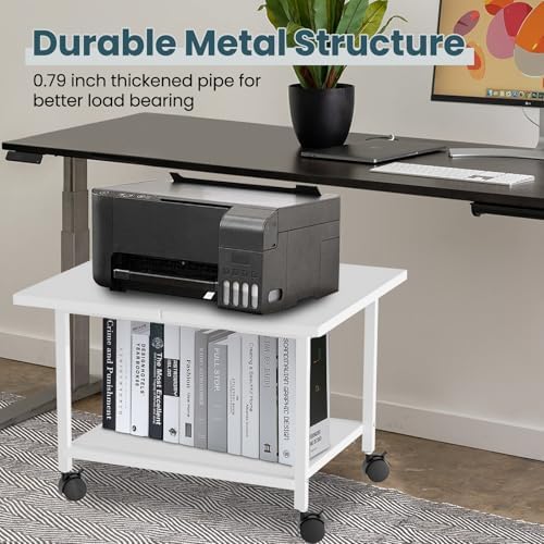 SwaaVee Printer Stand, 2-Tier Under Desk Printer Stand, Printer Cart with Wheels for Home, Office, Heavy-Duty Storage Shelf, White - Image 4