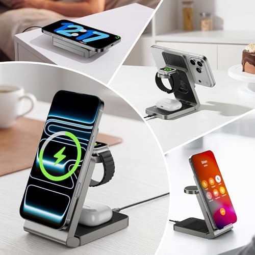 3 in 1 Wireless Charger Station for Multiple Devices, Foldable Magnetic Charging Stand, Portable Fast Travel Wireless Charger for iPhone17/16/15/14/13/12 Pro Max/ AirPods2/3/4 and IWatch Ultra Series - Image 6
