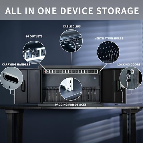 VIVO Black 16-Bay Laptop and Tablet Locking Charging Station, CART-LAPC2 - Image 4