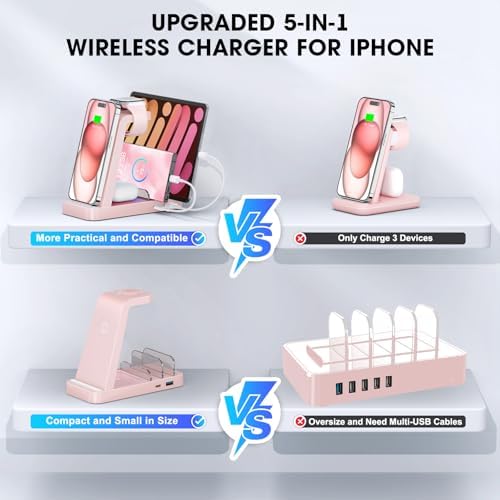 GAUOLN Wireless Charger for iPhone - 5 in 1 Charging Station for Multiple Devices Apple: Wireless Charging Stand Dock for iPhone 17 16e 16 15 14 13 12 Pro Max Apple Watch Airpods - Image 2