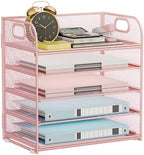 5-Tier Stackable Paper Organizer with Handle, Pink by Kinkota