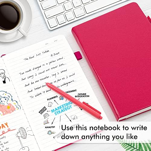 feela 5 Pack Notebooks Journals Bulk, Hardcover Notebook Classic Ruled Lined Journals with Pen Holder for Women Girls School Business Supplies, with 5 Black Pens, 120 GSM, 5.1”x8.3”, A5, Berry - Image 4