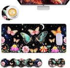 Mouse Pad,Large Desk Mat Set, 4in1 XL Mousepad + Keyboard Wrist Rest+Mouse Wrist Rest+Coaster with Ergonomic Desk Pad for Home Office Table Computer Cover -Butterfly Moon Flower by Unknown