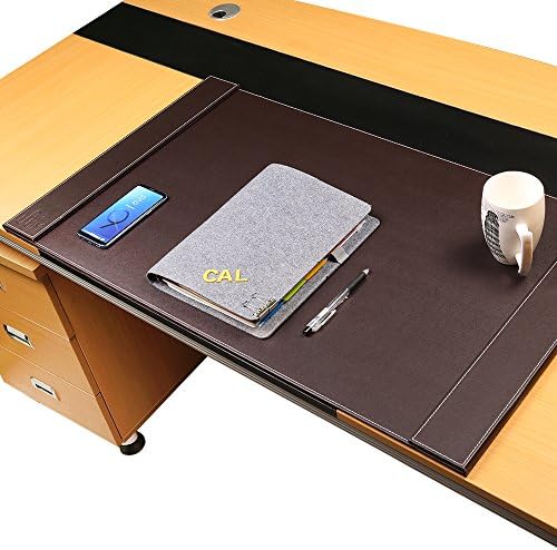 SumacLife Executive Modern Large Matte Coffee Brown Leather Laptop Mat Office Desk Pad 34" x 20" with Lifting Side Rails for Blotter Paper - Image 5