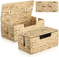 2pcs Cable Management Box, Handwoven Natural Water Hyacinth Cord by Hubeii