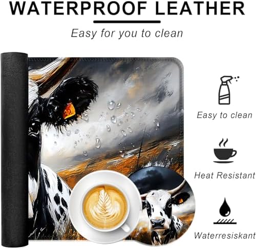 Large Keyboard Mouse Pad Set, Extended Mouse Pad+Keyboard Wrist Rest Support, Memory Foam Ergonomic Easy Typing, 4Pcs (31.5×11.8 in) Desk Pad Set for Office Home,Cute Cow - Image 2
