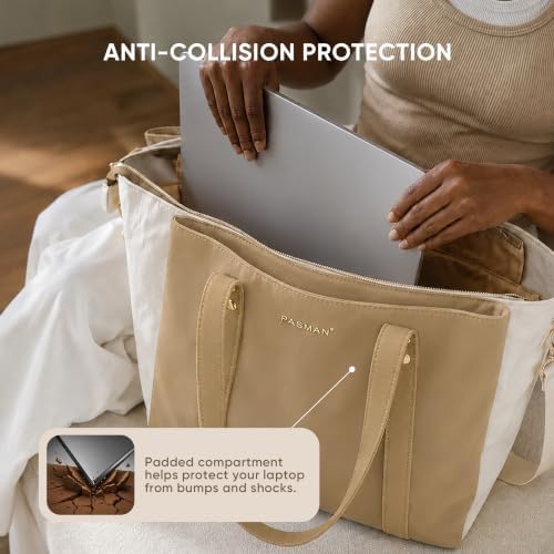 PASMAN Laptop Bag for Women, Slouchy 3 Compartment Tote and Cup Holder - Image 5