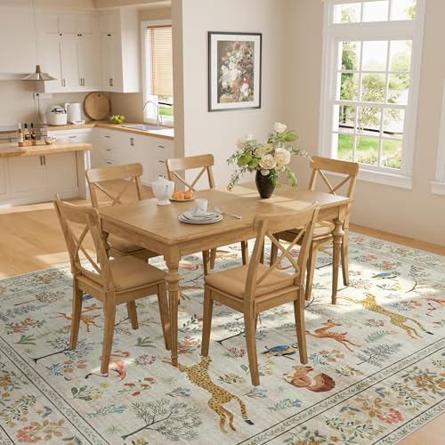 DUKINO 9x12 Area Rug for Living Room, Washable Animal Rug Non Slip, Beige - Image 6