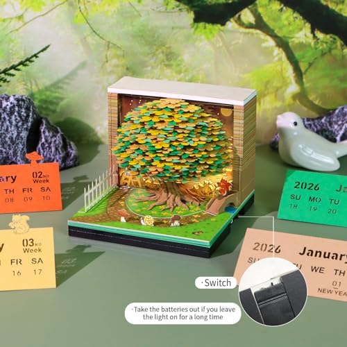 3D Memo Pad, 3D Calendar 2027, Time Piece Calendar, Tear-Off Calendars 2027, 3D Paper Carving Art Memo Pad, Art Carving Sticky Notes for Office Home Gifts Ornaments (Osmanthus tree) - Image 3