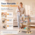 Beige 3 Tier Rolling Storage Cart Metal on Wheels, Cream Diaper Caddy Carts - Image 2
