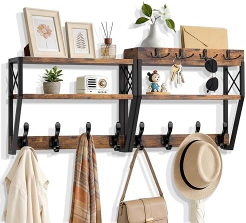 Upgraded 3-Tier Large Coat Rack Wall Mount with Shelf by Dhmkfly
