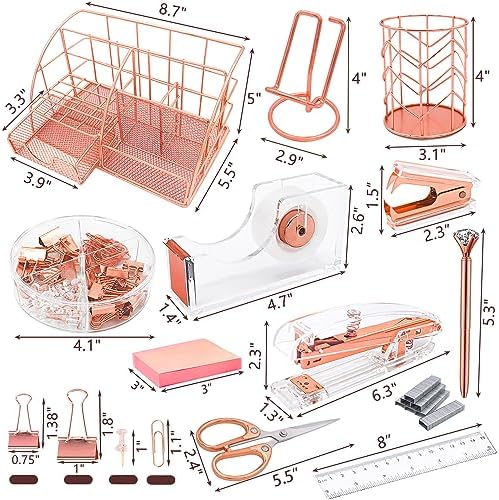 Rose Gold 13PCS Office Desk Organizers Supplies and Accessories - Image 2