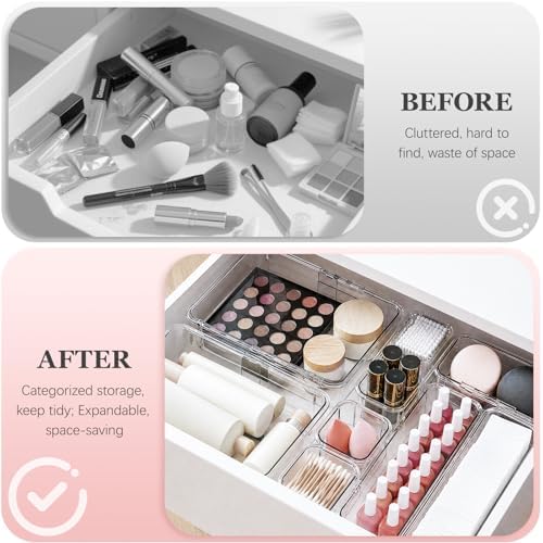 DILIBRA 16 Pcs Clear Extendable Drawer Organizer, 3-Size Adjustable - Image 3