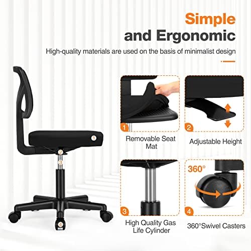 Sweetcrispy Small Armless Desk Chair, Mesh Rolling Office Chairs - Image 5