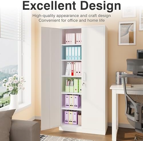 SISESOL White Metal Storage Cabinet with 2 Doors and 6 Shelves,71" Tall Metal Cabinet with Lock,Lockable Garage Storage Cabinets,Locking File Cabinet,Steel Tool Cabinets for Home,Office,Garage,Shop - Image 4
