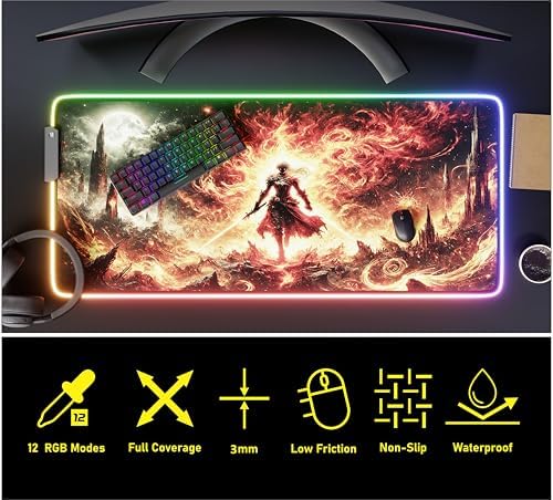 RGB Gaming Mouse Pad Large Extended Desk Mat 35.4x15.7in XXL XXXL Mousepad LED Light Up Keyboard Mat PC Gamer Desk Pad Gaming Accessories Extra Big Mouse Mat for Desk - Hellfire Crusader - Image 6
