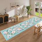 DUKINO 2x10 Runner Rug, Floral Washable Kitchen Runner Rug Non Slip, Teal - Image 3