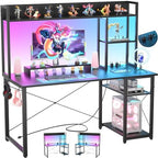 Cyclysio 47'' Gaming Desk with Hutch and Reversible Storage Shelves, Black by Cyclysio