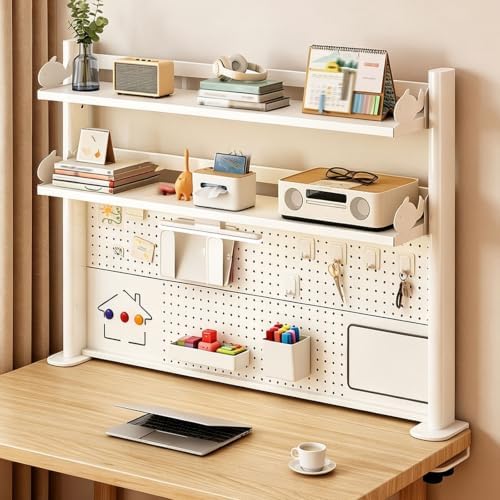 Metal Desktop Bookshelf with Pegboard, Clamp on Desk Organizer Shelf, Multi-Tier Desktop Hutch for Dorm Room, Countertop Storage Display Rack, Desktop Bookcase for Study Offices by Unknown