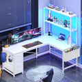 SEDETA L Shaped Gaming Desk, 51.2" Reversible Small Corner Desk with 4 Drawer, Power Outlet & LED Lights, Home Office Desk with Storage Shelves for Small Space, White by SEDETA
