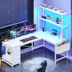 SEDETA L Shaped Gaming Desk, 51.2" Reversible Small Corner Desk with 4 Drawer, Power Outlet & LED Lights, Home Office Desk with Storage Shelves for Small Space, White by SEDETA