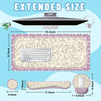 Floral Desk Mat Set Pink Vintage Aesthetic Large Mouse Pad with Wrist Rest 4in1 Desk Mat for Desktop Ergonomic Keyboard Wrist Support Anti-Slip Computer Ergonomic Mouse Pad Home Office Gaming - Image 2