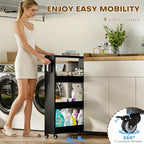 Slim Storage Cart, Lightweight 4 Tier Metal Rolling Utility Kitchen Cart on Wheels, Mobile Storage Shelving Unit Organizer for Bathroom Laundry Office Narrow Places (4 Tier-Black, 6" D) - Image 3
