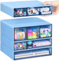 Desk Storage Organizer with 9 Drawers, 4 Tiers Stackable Desktop Craft Storage Drawers, Clear Storage Box Caddy for Stationary Makeup Jewelry Office Craft Supplies (Blue) by FODIENS