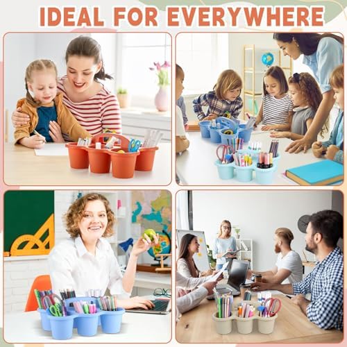 party greeting 6 Pack Classroom Caddy with Handle Plastic Storage Table Caddy Organizer with 6 Compartments Morandi Cup Caddy Organizer for Table Crayon Pencil Office School Supply - Image 6