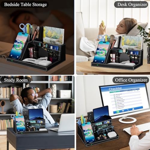 Desk Caddy with Fast Wireless Charger,Pen Holder Charging Station Organizer - Image 5