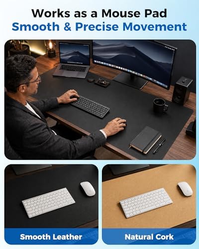 Aothia Cork Desk Mat - Dual-Sided XL PU Leather Desk Pad & Full Desk Protector, Large Waterproof Desktop Mat for Office & Gaming (47" x 23.6", Black) - Image 5