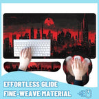 Dark City Desk Mat Set Red Moon Gothic Skyline Neon Mouse Pad with Wrist Rest 4in1 Desk Mat for Desktop Ergonomic Computer Desk Arm Wrist Anti-Slip Computer Ergonomic Mouse Pad Home Office Gaming - Image 4