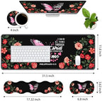 Ergonomic Memory Foam Mouse Pad Wrist Rest Set, Large Desk Pad + Keyboard Wrist Rest + Mouse Wrist Cushion + Coaster for Home Office Study Gaming, Floral Butterfly Quotes Bible Verse Philippians 4:13 - Image 2