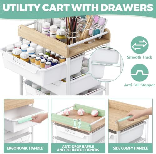 SYKIARIOL 6 Drawer Rolling Cart for Craft Storage,Utility Drawer Cart,White - Image 4
