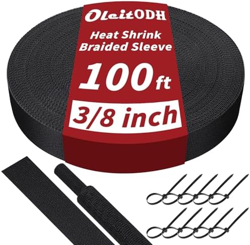Oleitodh 100 ft 3/8 in 2:1 Heat Shrink Braided Sleeving, Black by Oleitodh