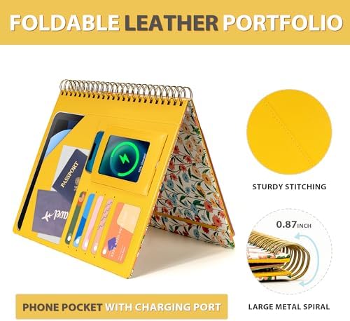 Ospelelf Clipboard with Storage for Men Women, Leather Padfolio Portfolio Organizer 5 Folders with 10 Pockets, Spiral Clipboard Folio with Notepad for Letter Size, Elastic Closure and Pen Loop Floral - Image 5