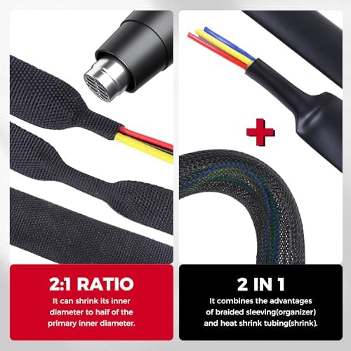 2 in 1 Heat Shrink Braided Sleeving Fabric Tubing 1-3/8"-60FT - Image 5