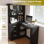 43.3" Black L Shaped Office Desk with Glass Cabinets and Drawers - Image 3