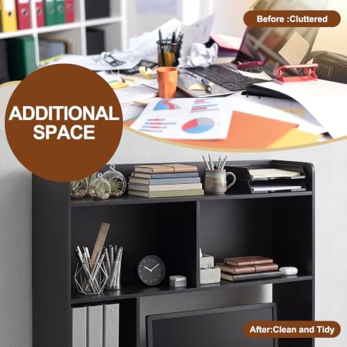 Cinnvoice White Desktop Bookshelf Countertop Storage Hutch with Drawer for Computer Desk 5-Tier Display Rack Multipurpose Wood Desktop Hutch Storage Organize for College Dorm Home Office Supply - Image 6