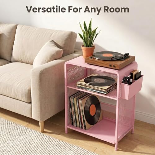 ECOLOVI Small 3 Tier Printer Stand for Under Desk, Height Adjustable Shelf Printer Table with 3 S-Hooks & Basket, Heavy Duty Industrial Storage Shelf for Home Office (Pink) - Image 6