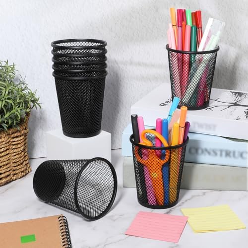 24 Pack Metal Pen Holder, Wire Mesh Pen Cup Pencil Holder Black Metal Pencil Cup for Home Office Desk Pen Holder Supplies - Image 4