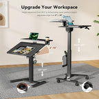 28" Mobile Standing Desk, Tiltable Top with 2-Tier Shelves, Black - Image 3