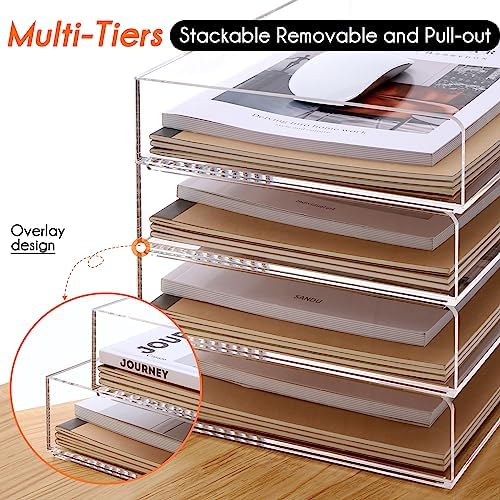 HeZone Paper Organizer, 2 Tier Stackable A4 Size Acrylic Letter Tray, Office/Home/School Organization - Clear - Image 5