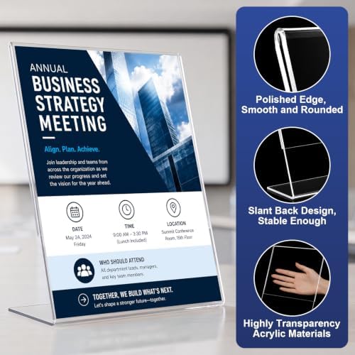 Arrobust 18 Pack Acrylic Sign Holder 8.5 x 11, Plastic Clear Display Stand for Tabletop, L-Shaped Vertical Acrylic Paper Holder for Menu, Flyers, Office, Restaurants, Documents, Store, Desktop - Image 3